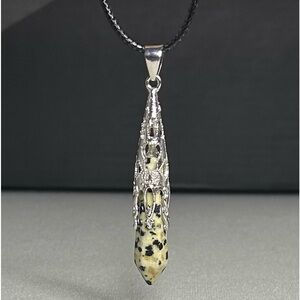 Dalmatian Jasper Hexagon Pointed Crown Pendant Natural Crystal Gemstone Necklace
